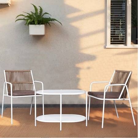 Crema Outdoor Table Set with 1 Table and 2 Chairs in Ivory White