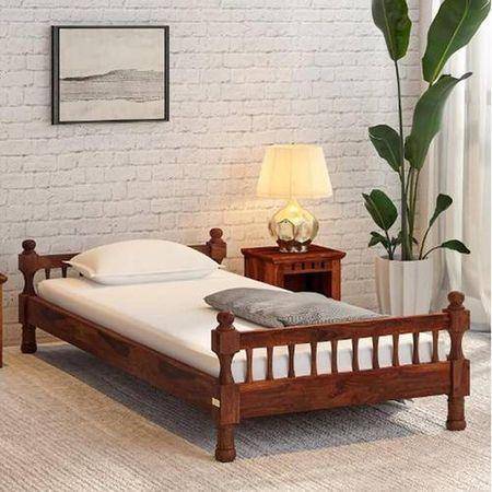 Wood Solid Wood Single Size Non Storage Bed In Honey Oak Finish