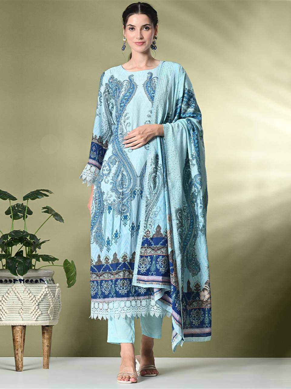 Faeezah Sky Blue Pakistani Printed Suit Buy @ ₹3188