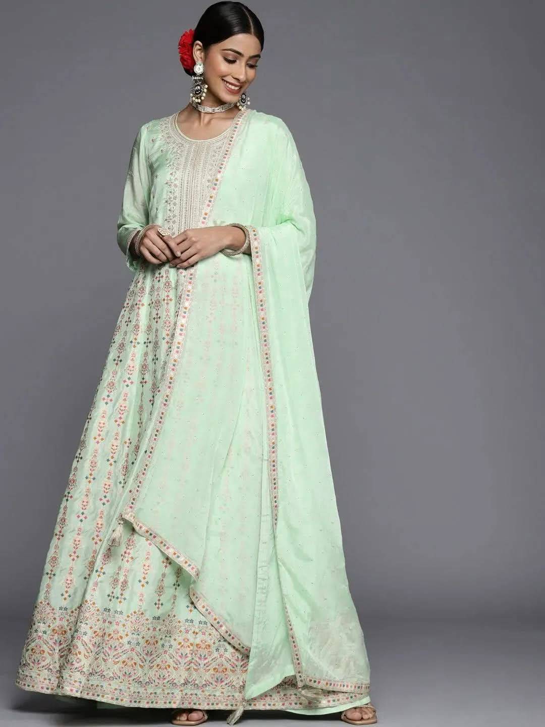 Sea Green Embroidered Silk Anarkali Kur... Buy only at ₹9999