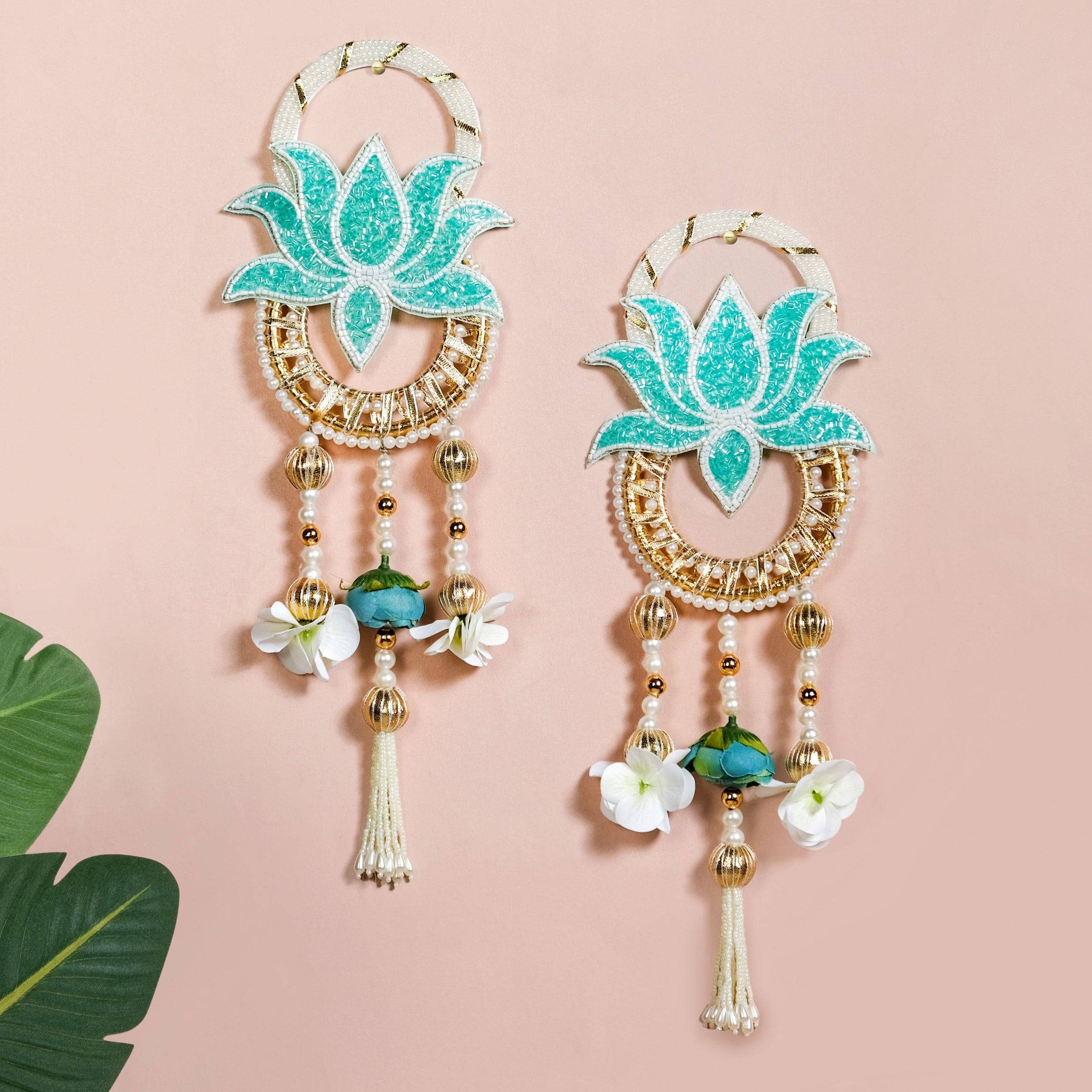 Lotus Bloom Wall Hanging Set Of 2 Mint Blue