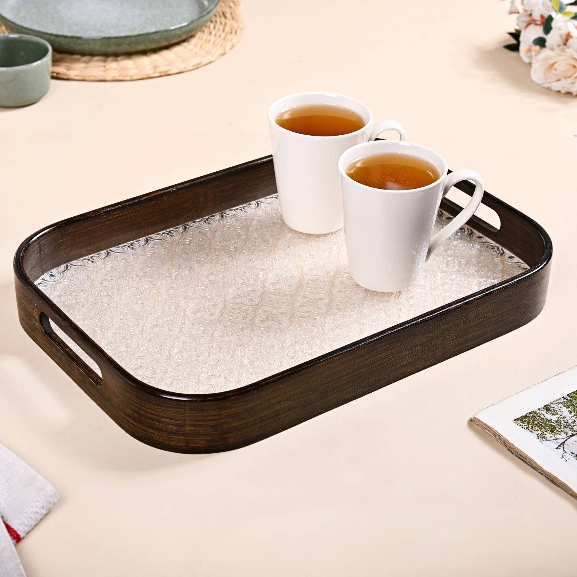 Embossed Serving Tray With Bamboo Wood Frame buy only at ₹2390