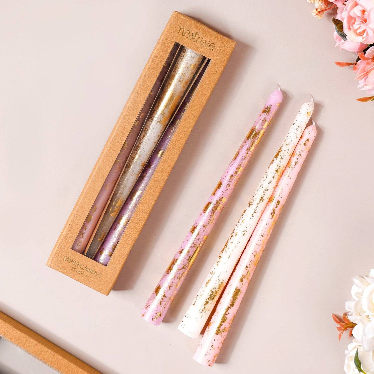 Pastel Gold Foil Candles Set Of 6 Multicolour