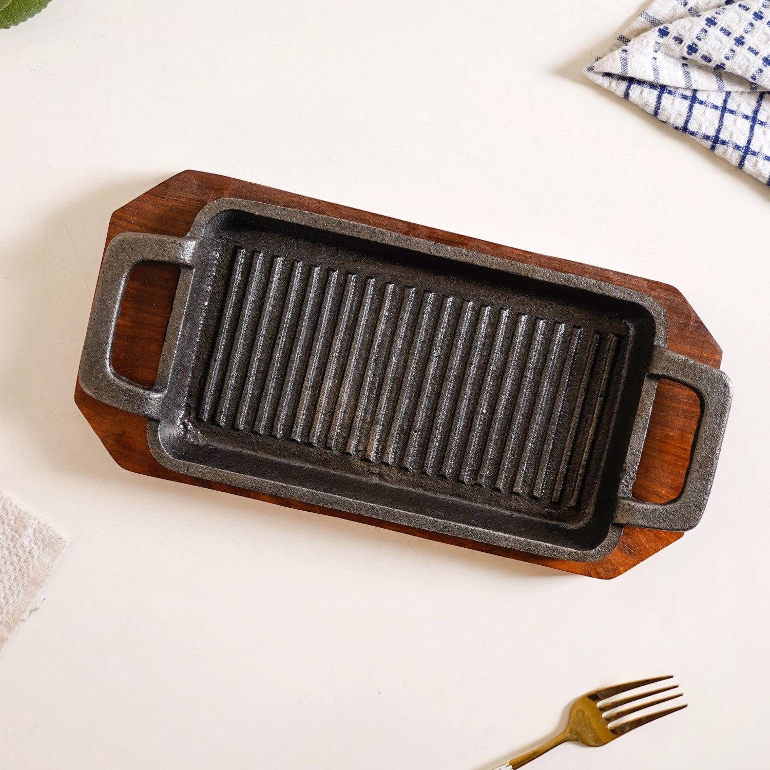 Sizzler Hotplate Grill With Wooden Tray