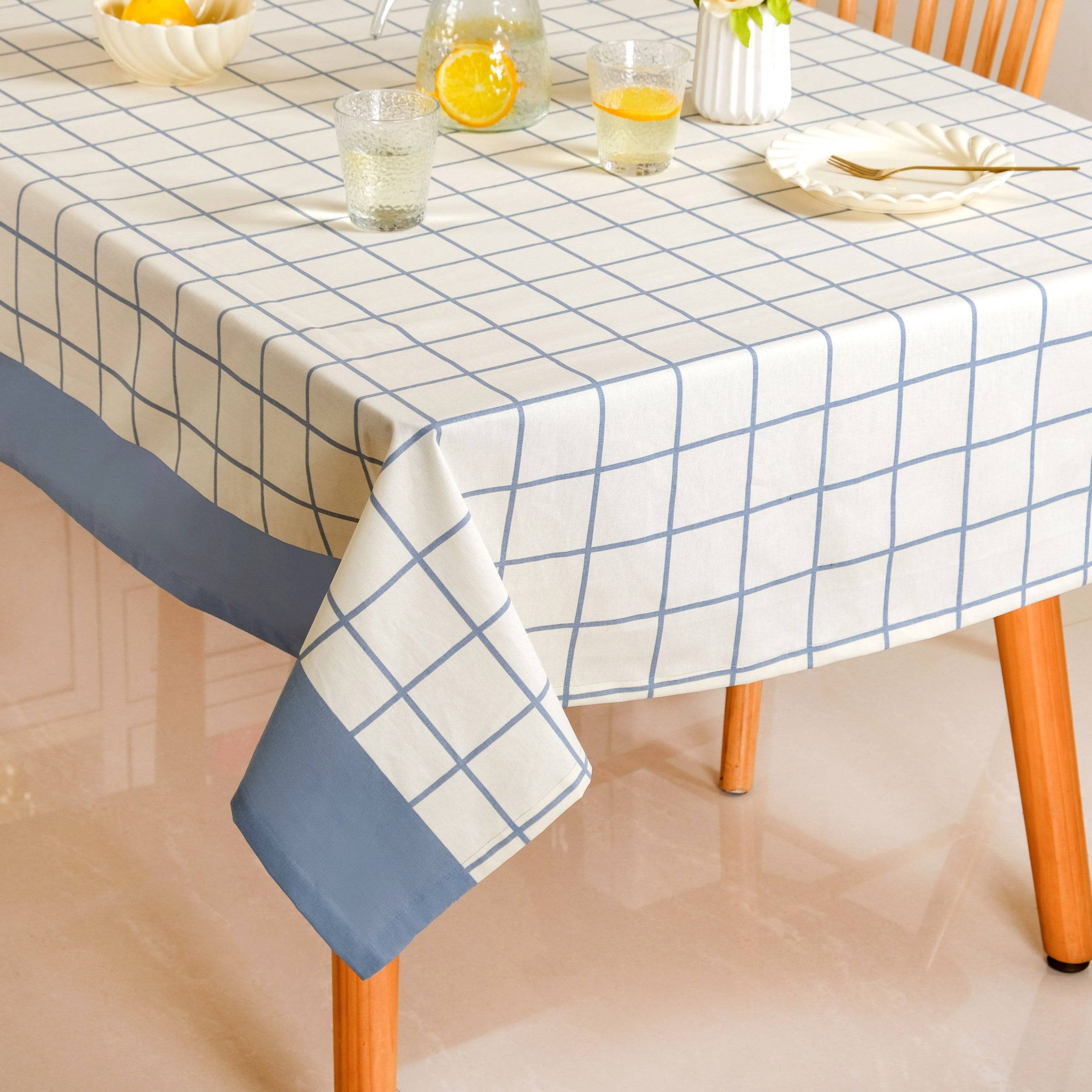 Slate Blue Pure Cotton Water Resistant 6 Seater Tablecloth 203x152cm buy only at ₹1890