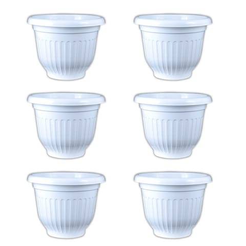 Set of 06 - 12 Inch White Olive Plastic Pot