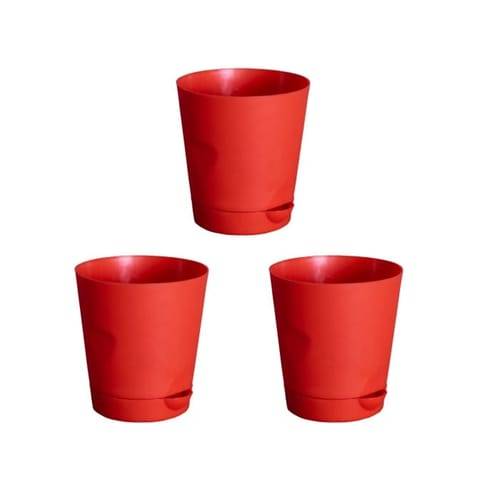 Set of 3 - 4 Inch Red Florence Self Watering Pot