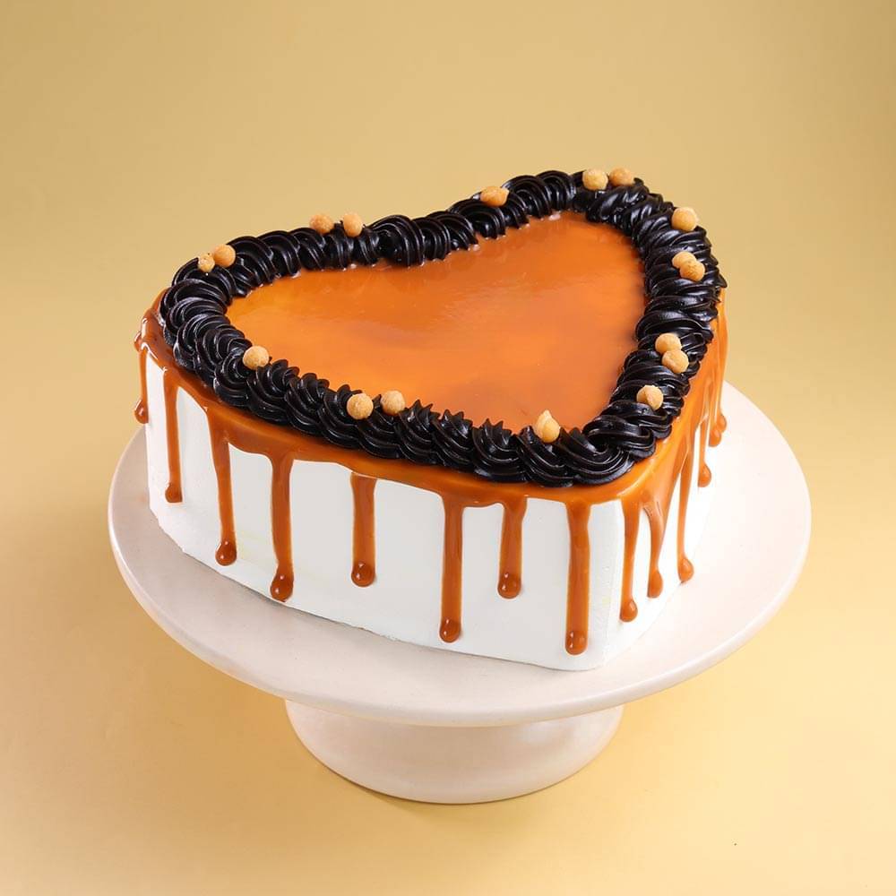 Heart Shaped Butterscotch Cherry Topped Cake