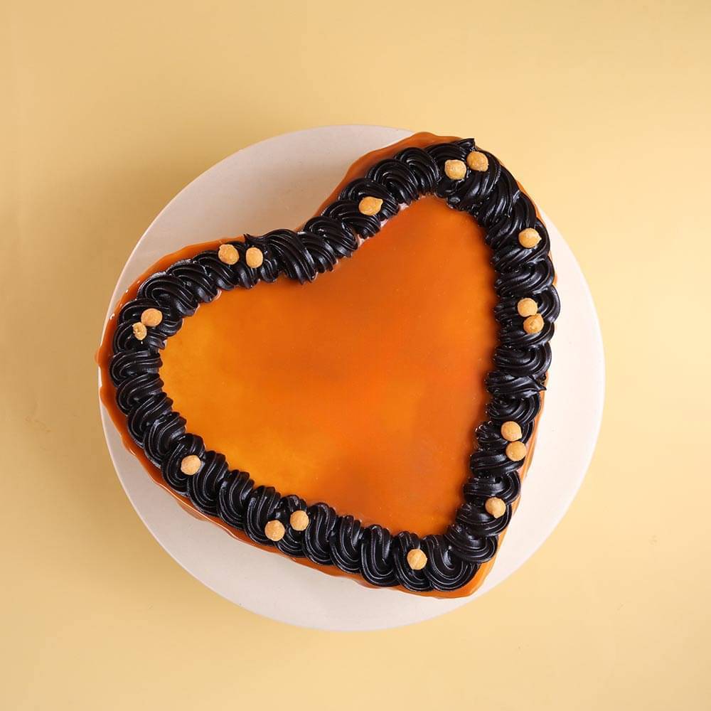 Heart Shaped Butterscotch Cherry Topped Cake
