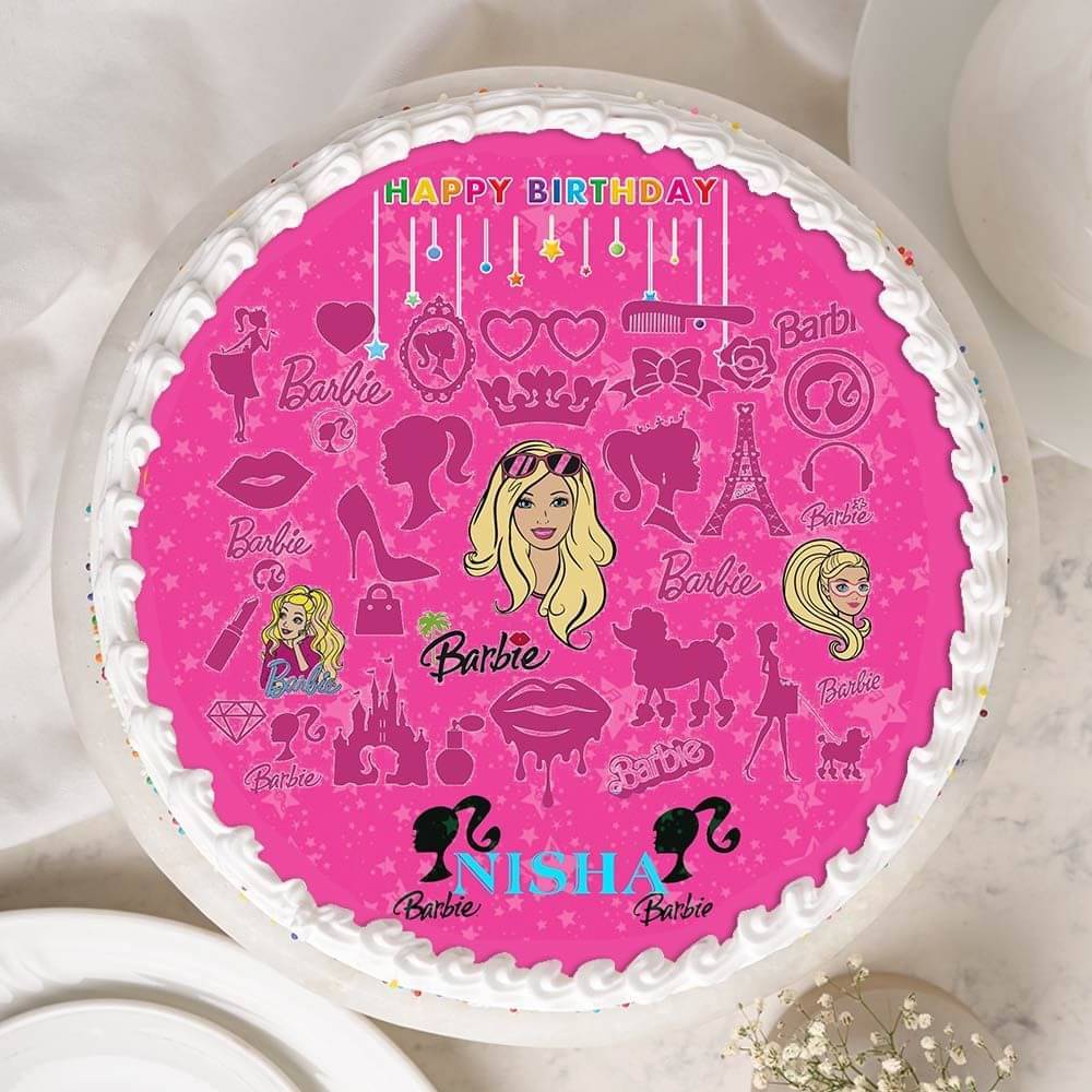 Circular and Pink Personalized Birthday Cake
