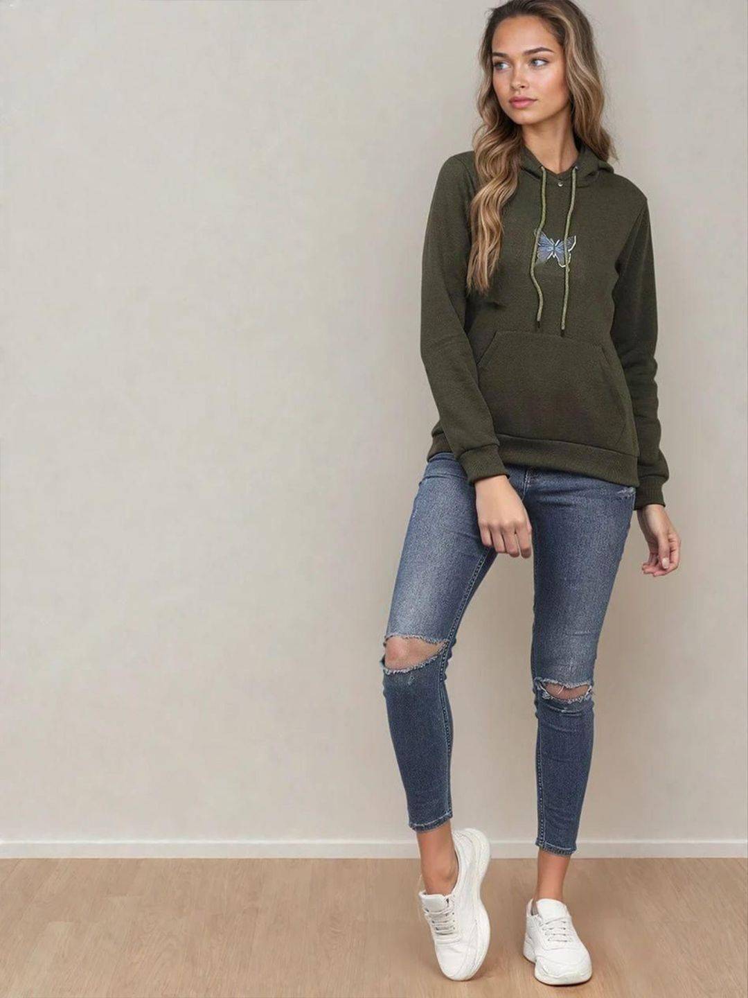 Kotty Women Printed Hooded Pullover Sweatshirt