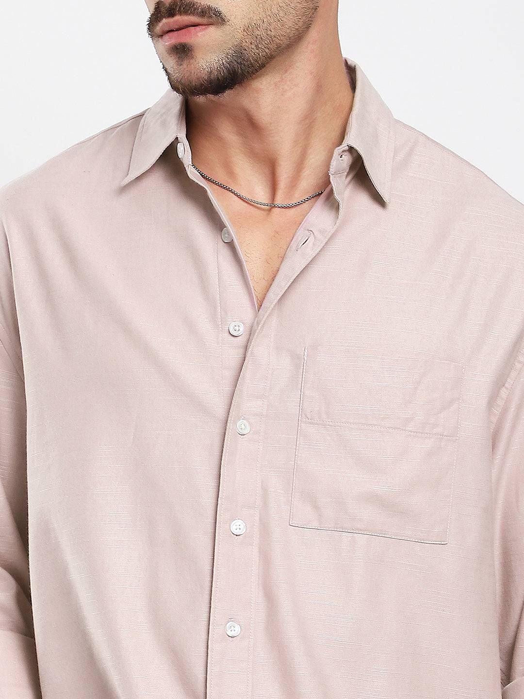 Dusty Pink Refined Slub Textured Boxy Fit Crop Shirt Buy only at ₹759