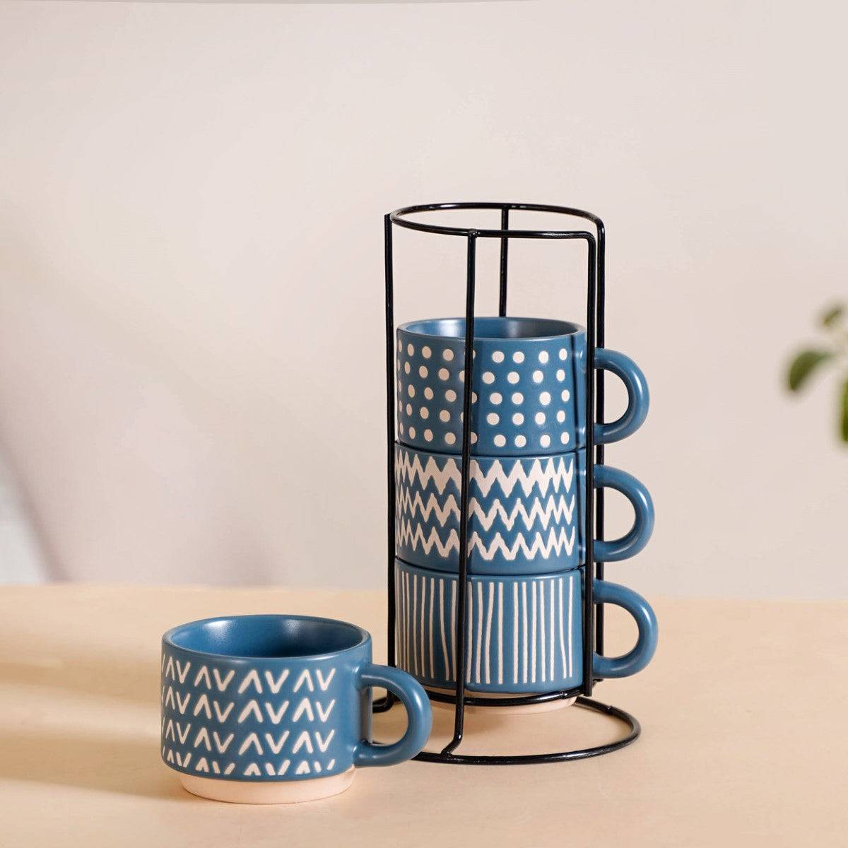 Eclectic Stackable Cups Set Of 4 With Stand Blue 100ml