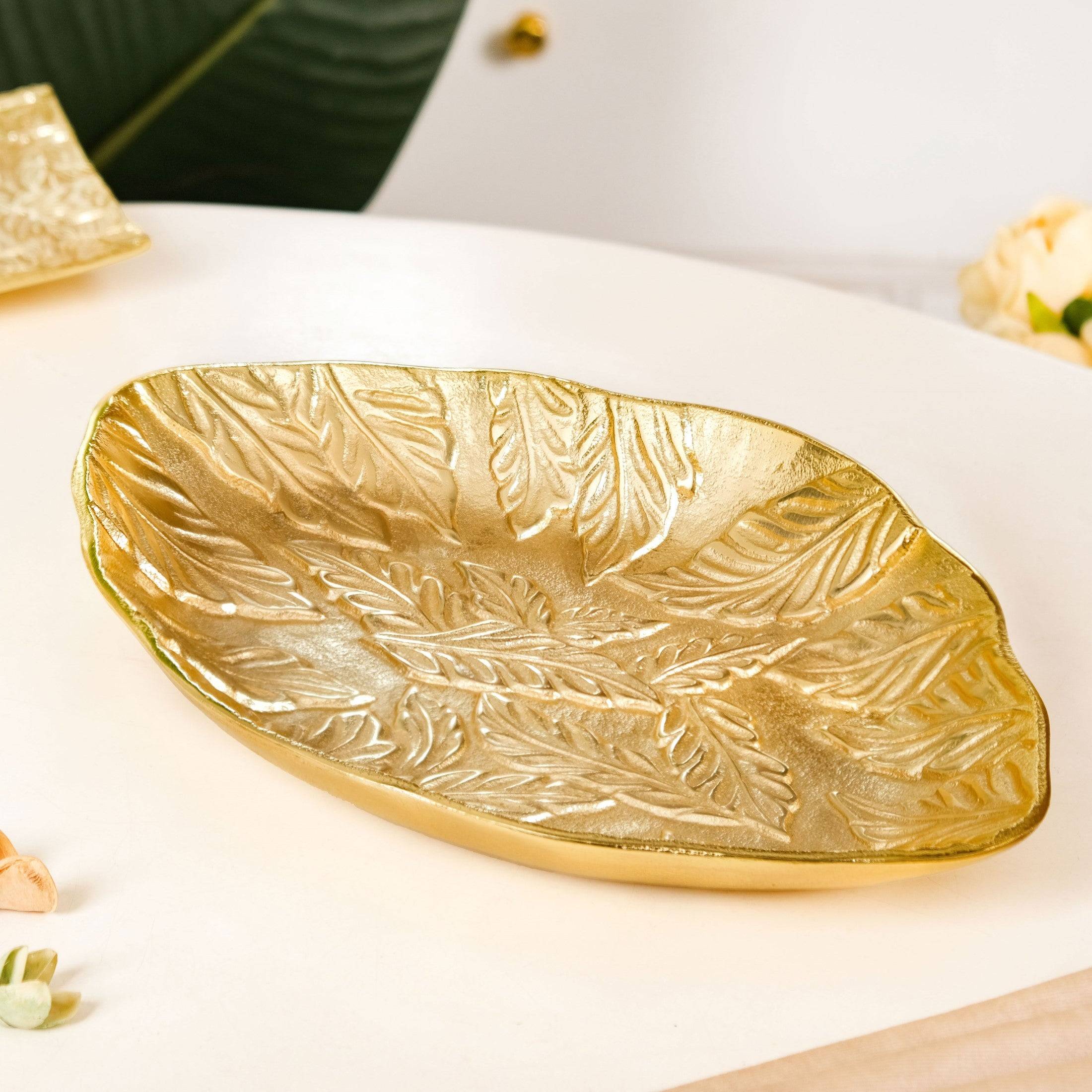 Statement Leaf Embossed Large Table Decorative Tray