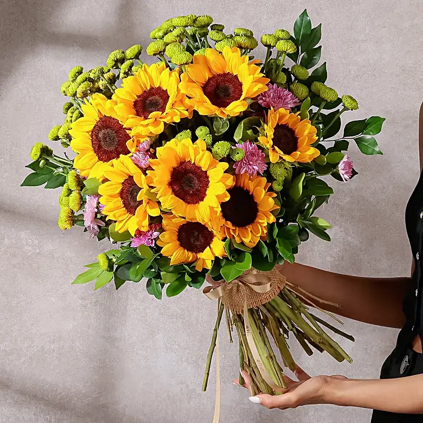Sunlit Charm Sunflower n Daisy Bouquet