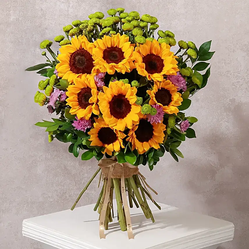 Sunlit Charm Sunflower n Daisy Bouquet
