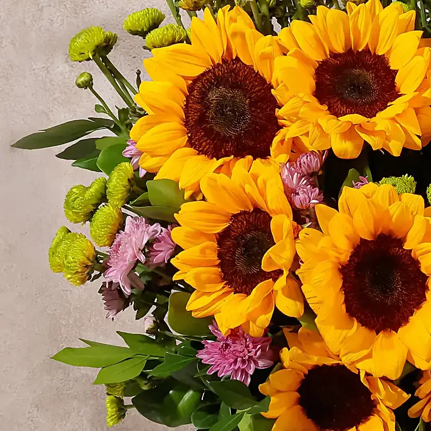 Sunlit Charm Sunflower n Daisy Bouquet