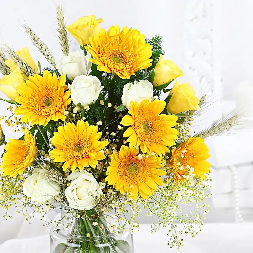 Sunny Vibes Roses & Gerberas Jar