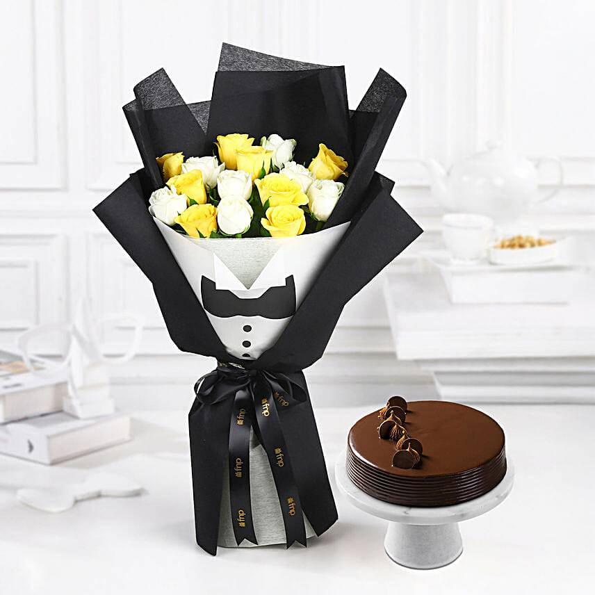 Sunshine Affair Bouquet & Truffle Cake Combo