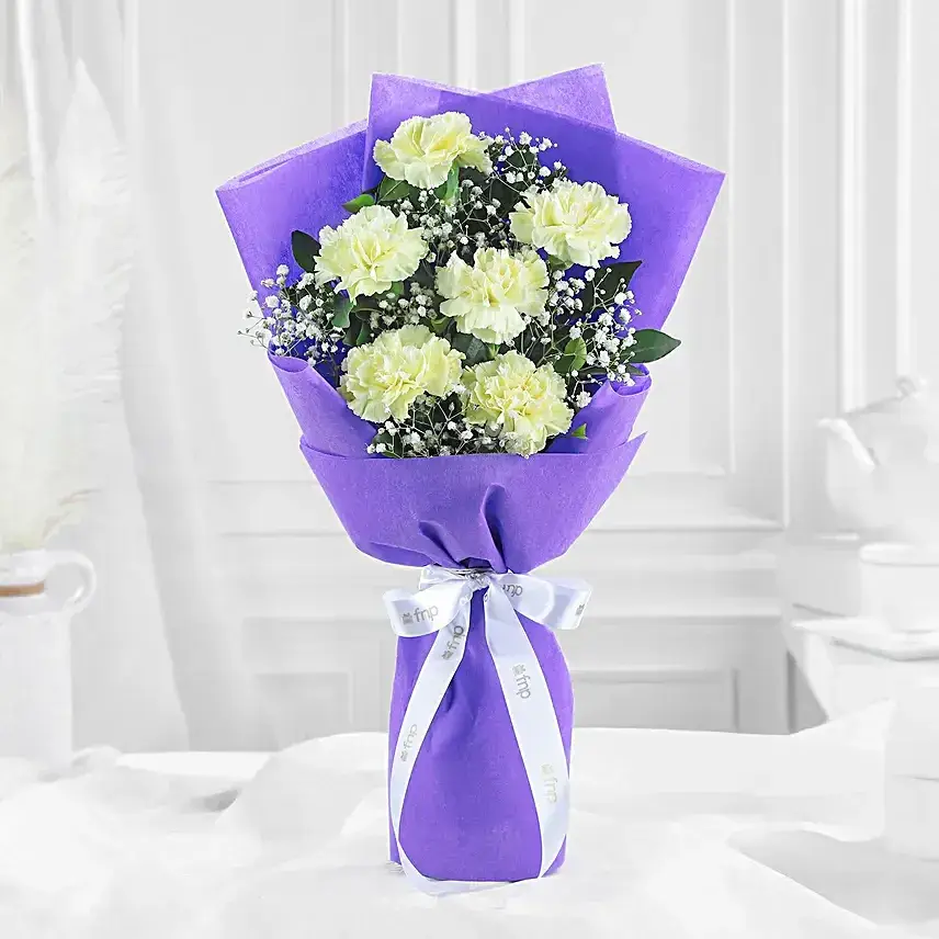 Sunshine Love 6 Yellow Carnations Flower Bouquet