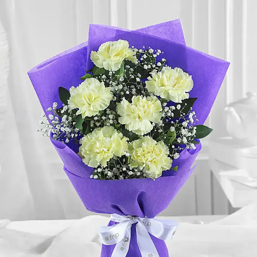 Sunshine Love 6 Yellow Carnations Flower Bouquet