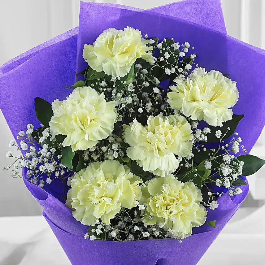 Sunshine Love 6 Yellow Carnations Flower Bouquet