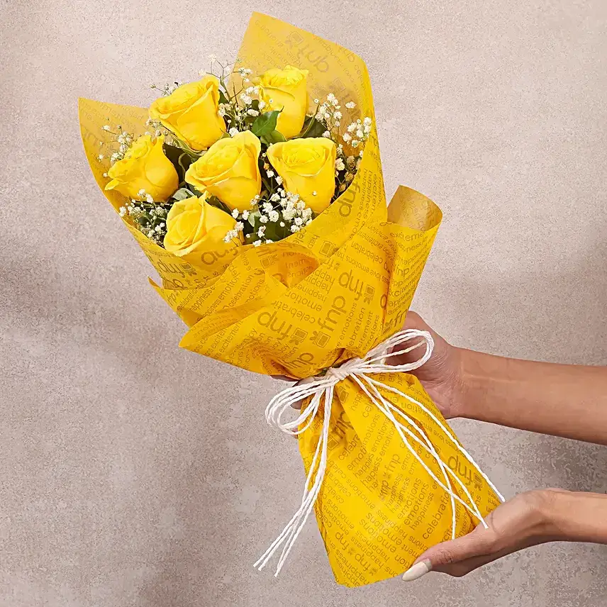 Sunshine Surprise 6 Yellow Roses Bunch