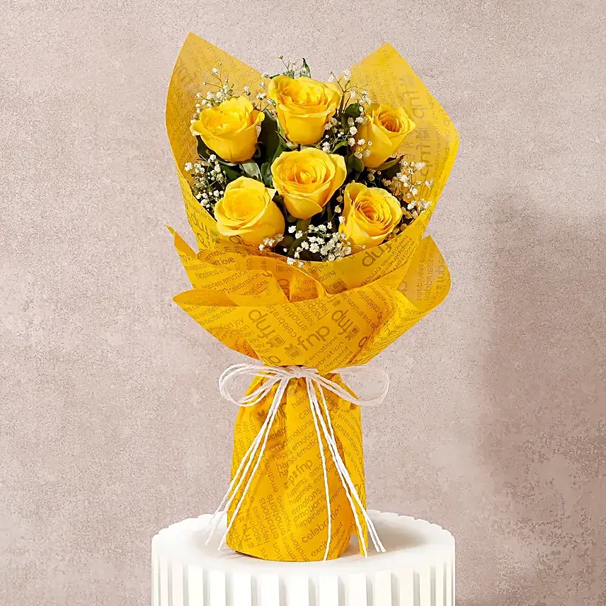 Sunshine Surprise 6 Yellow Roses Bunch