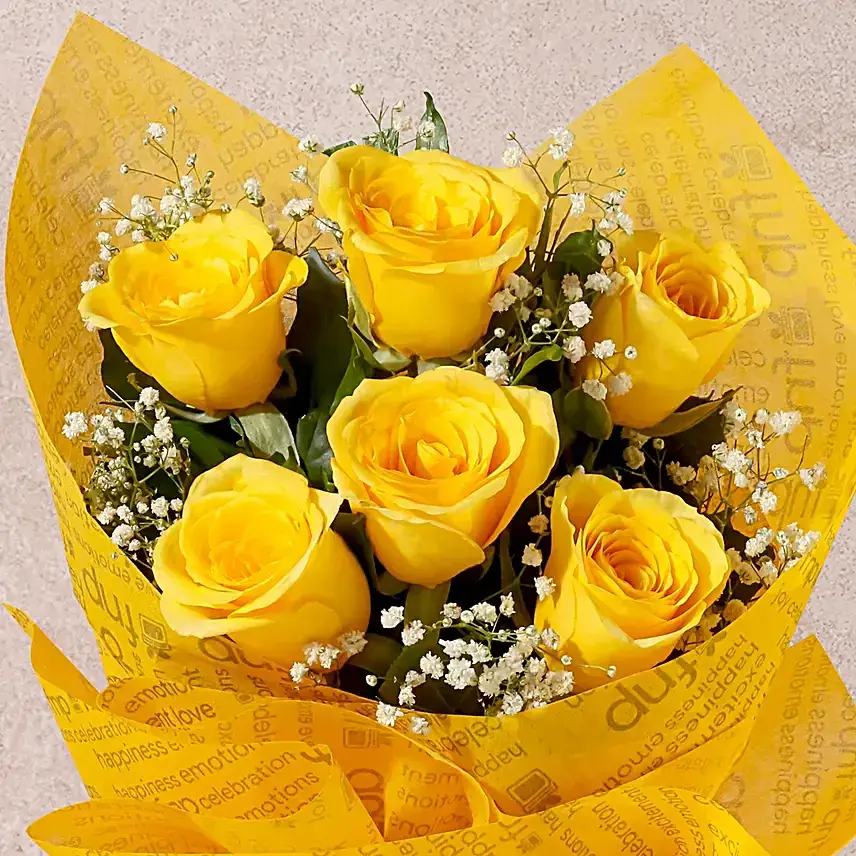 Sunshine Surprise 6 Yellow Roses Bunch