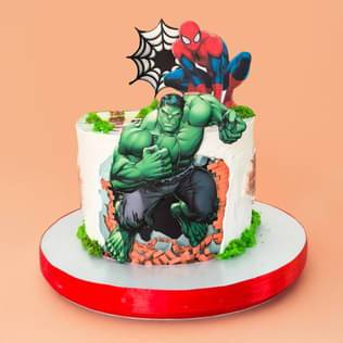 Superhero Duo Hulk N Spiderman Cake