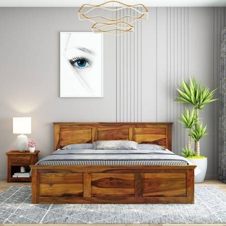 Stainfiled Solid Wood King Size Bed In Hydraulic Storage Bed In Honey Oak Finish
