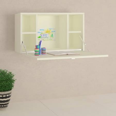 Valeria Wall Mounted Folding Study Desk cum Bookshelf in Ivory Colour