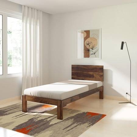 Triplet Solid Wood Single Size Non Storage Bed In Provincial Teak Finish