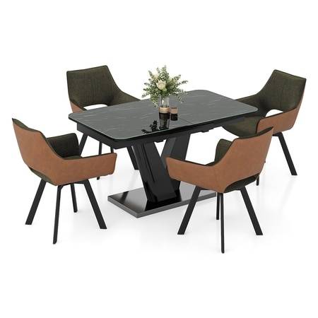 Caribu 4 to 6 extendable dining table with Set of 6 Casey Swivel Dining Chair in Dual Tone