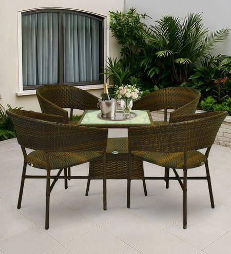 Geelong Wicker Table And Chair Set  Brown Beige Dual Ton Finish