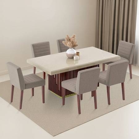 Gabriele Onyx 6 Seater Pedestal Dining Table With Set Of 6 Ludo Dining Chairs