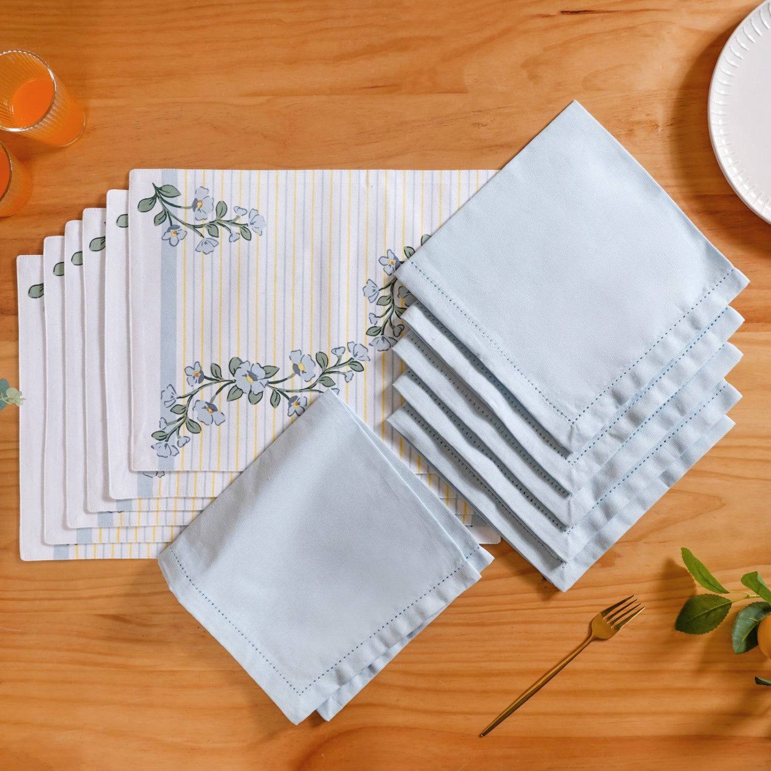 Azzurro Printed Cotton Mat And Napkin Set Of 12