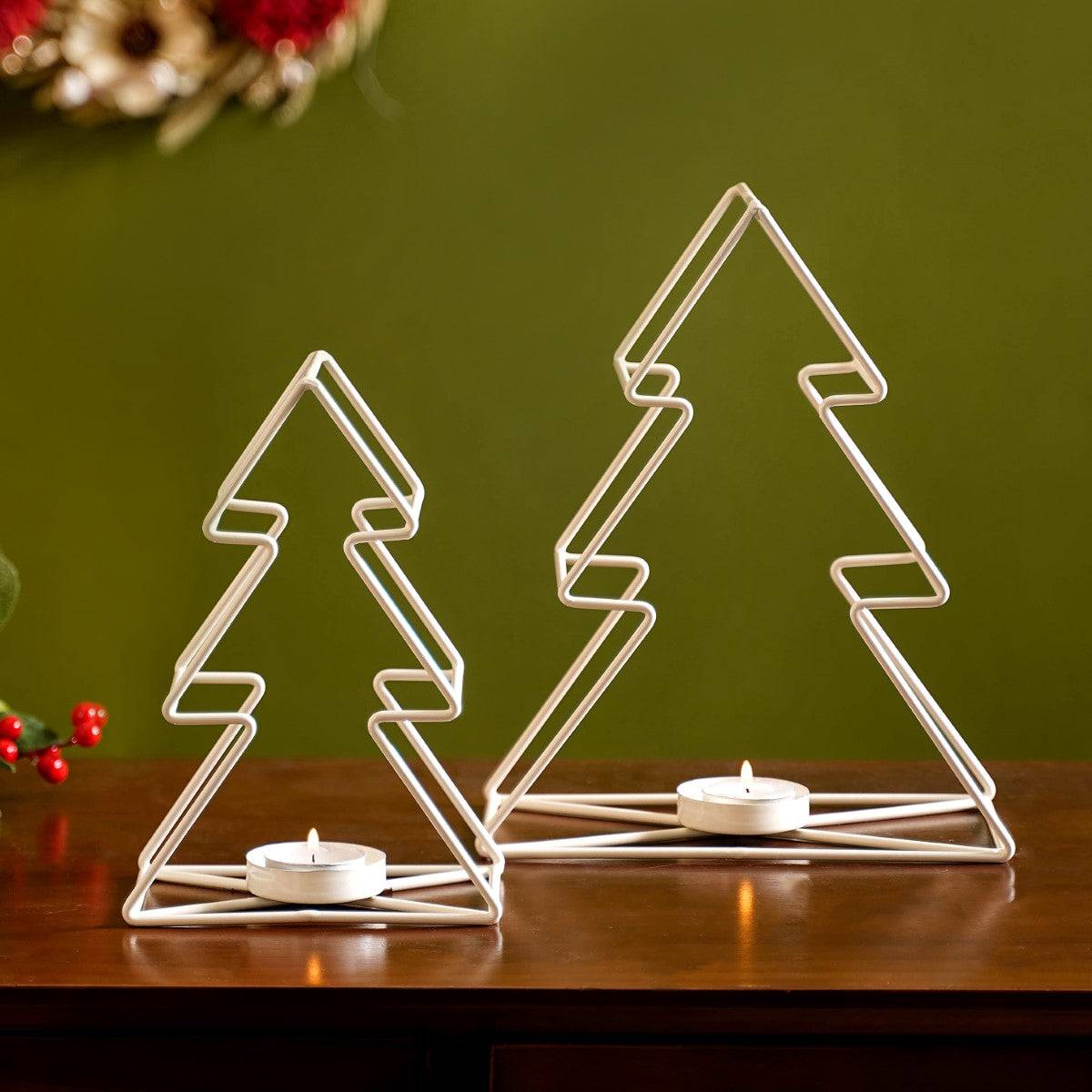 Tree Candle Holder Set of 2 Off White