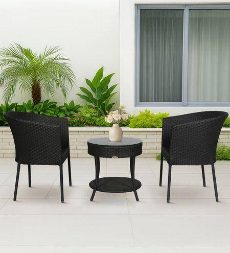 Lismore  Wicker Table And Chair Set In Black Finish