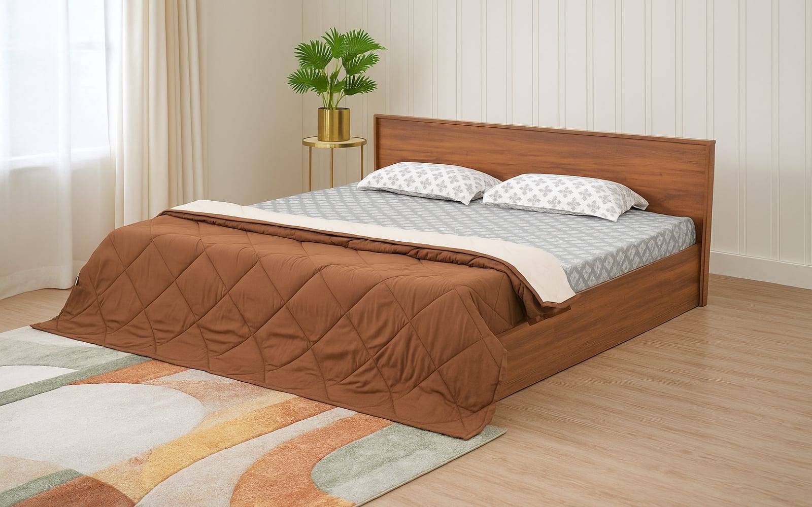 Royaloak Scarlet Diamond Pattern Quilted Solid Comforter -Beige & Brown stone