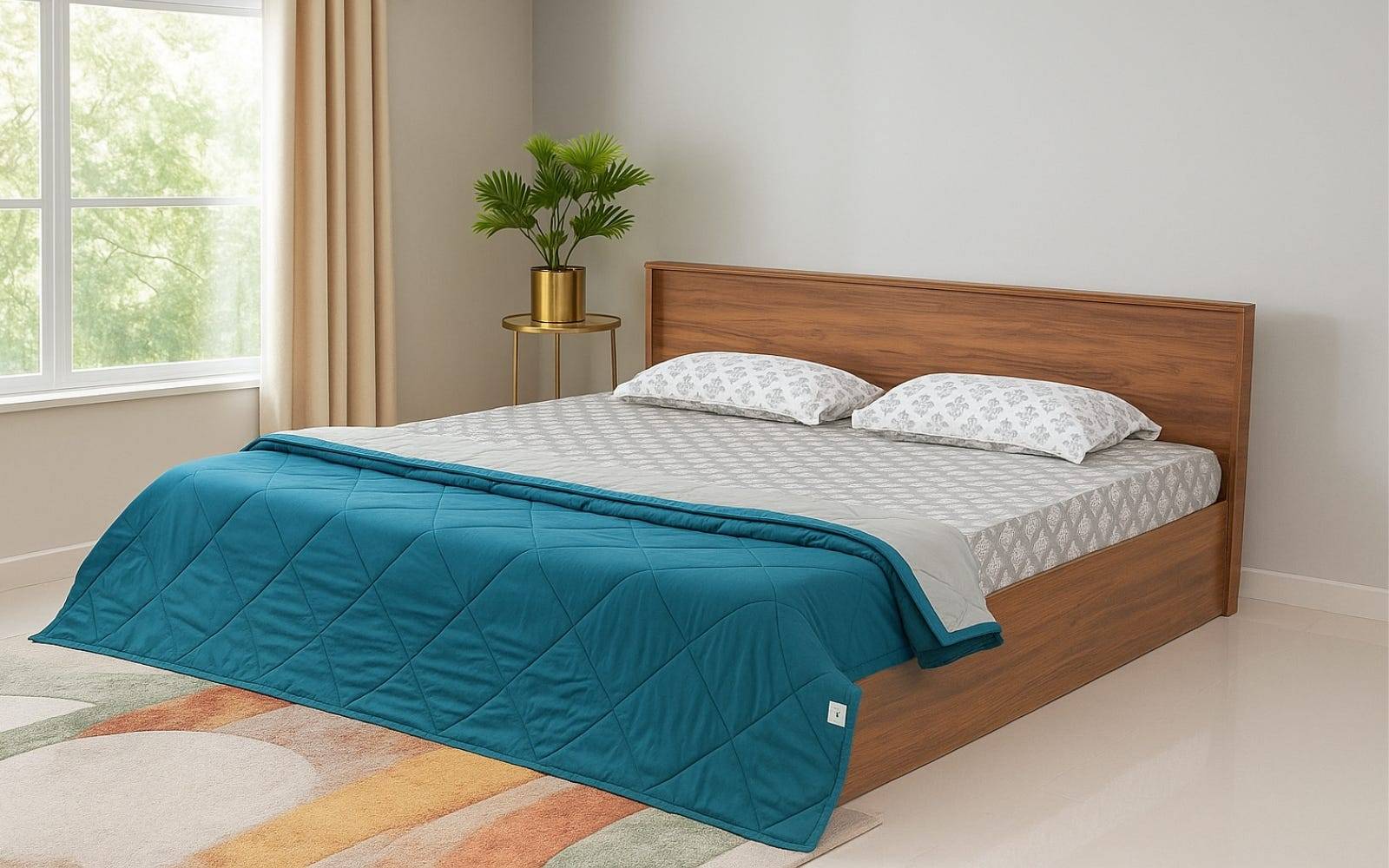 Royaloak Scarlet Diamond pattern Quilted Solid Comforter - Teal & Grey