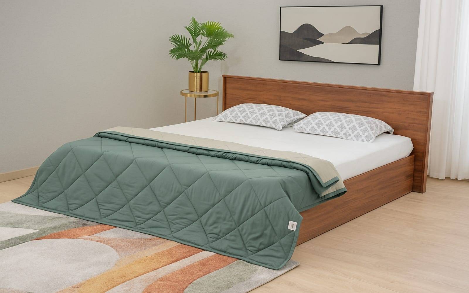 Royaloak Scarlet Diamond pattern Quilted Solid Comforter -Basil & Sage Green