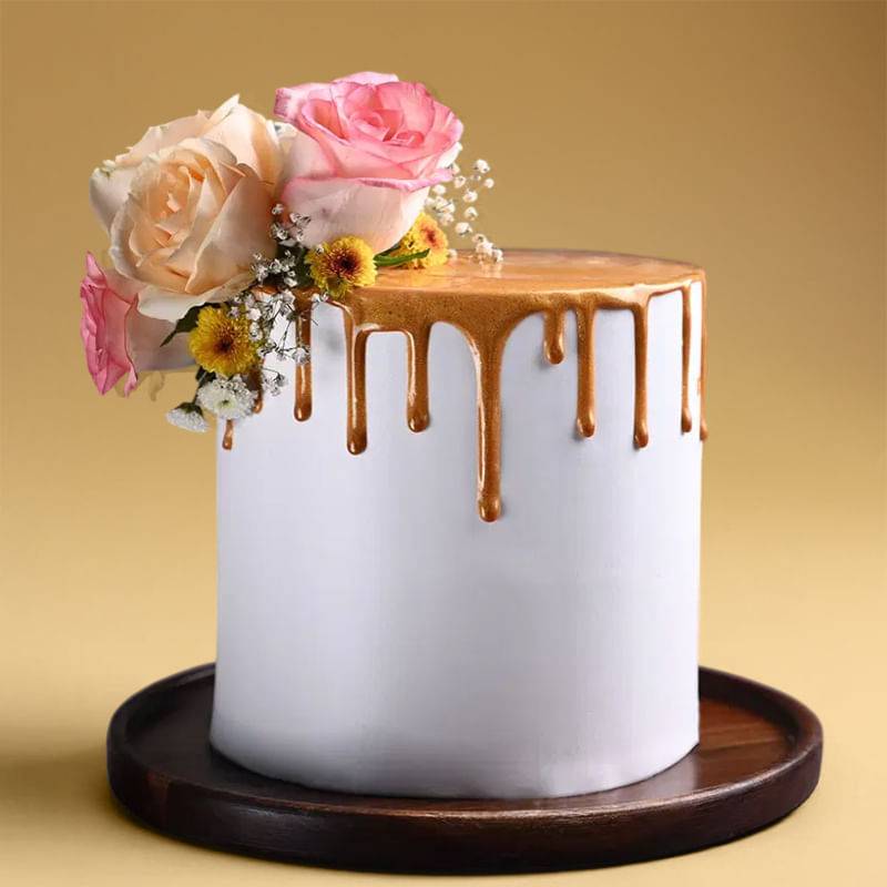 Golden Drip Floral Cake