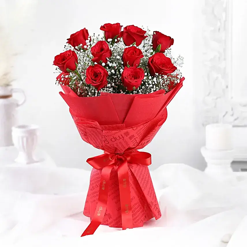 Timeless Love Red Roses Bouquet & Chocolate Cake