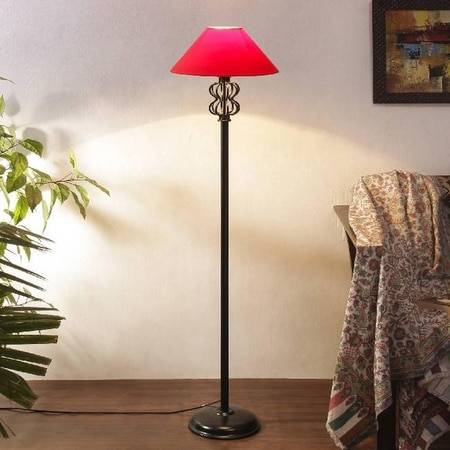 Ridge Red Fabric Floor Lamp with Black Iron Base