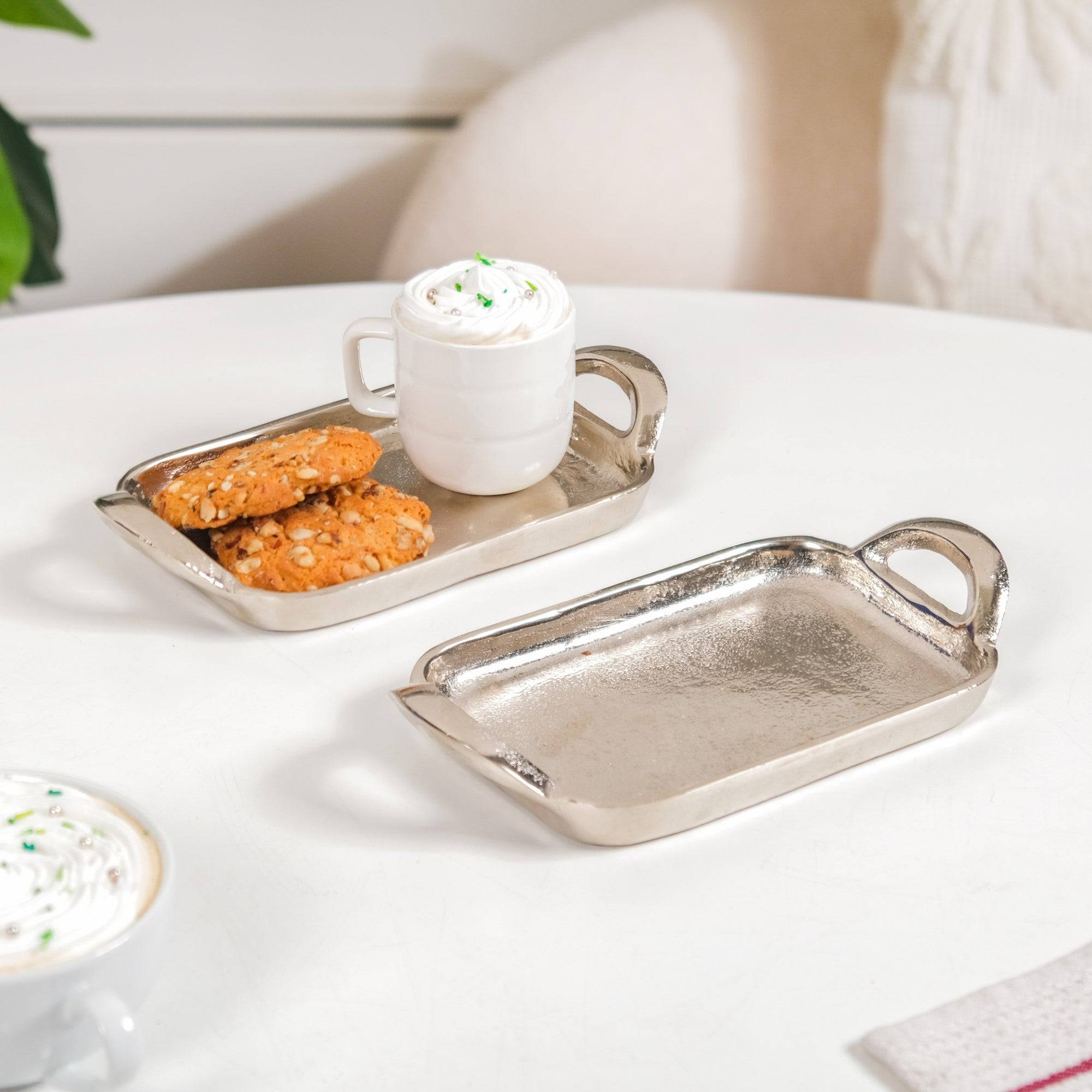 Set Of 2 Silver Tray With Handles Single Serve buy only at ₹995