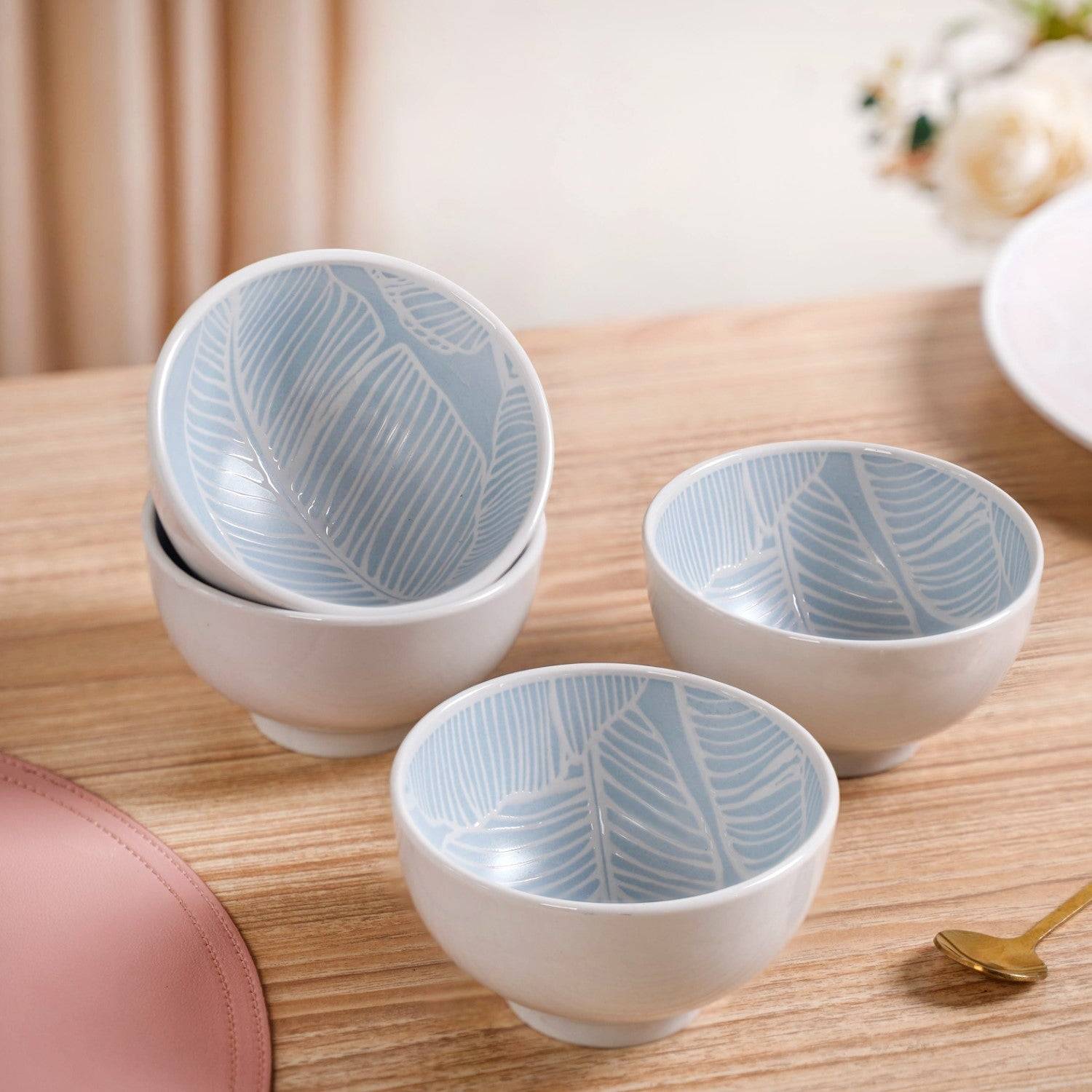 Tropica Baby Blue Printed Ceramic Snack Bowl Set Of 4 325ml buy only at ₹790