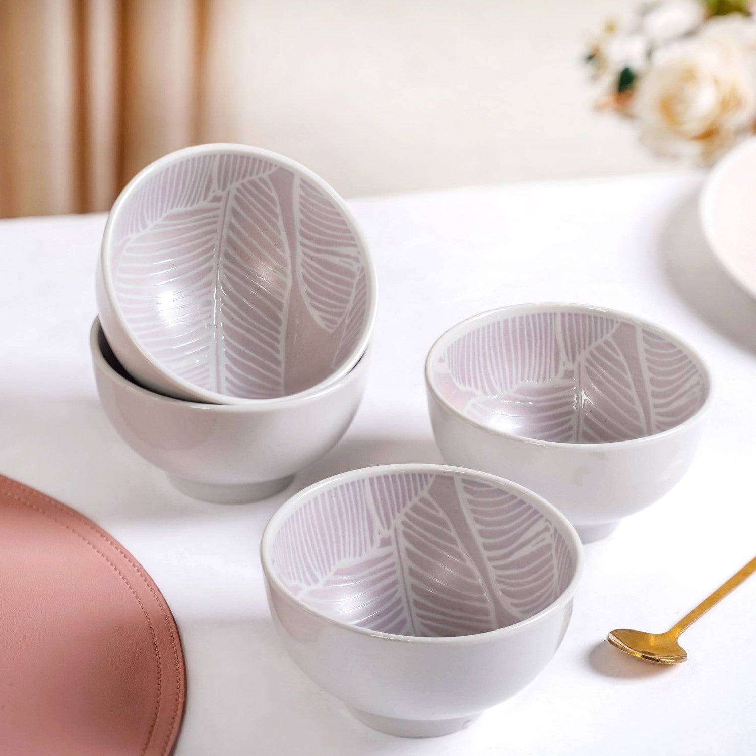 Tropica Light Mauve Banana Foliage Ceramic Bowl Set Of 4 325ml buy only at ₹790