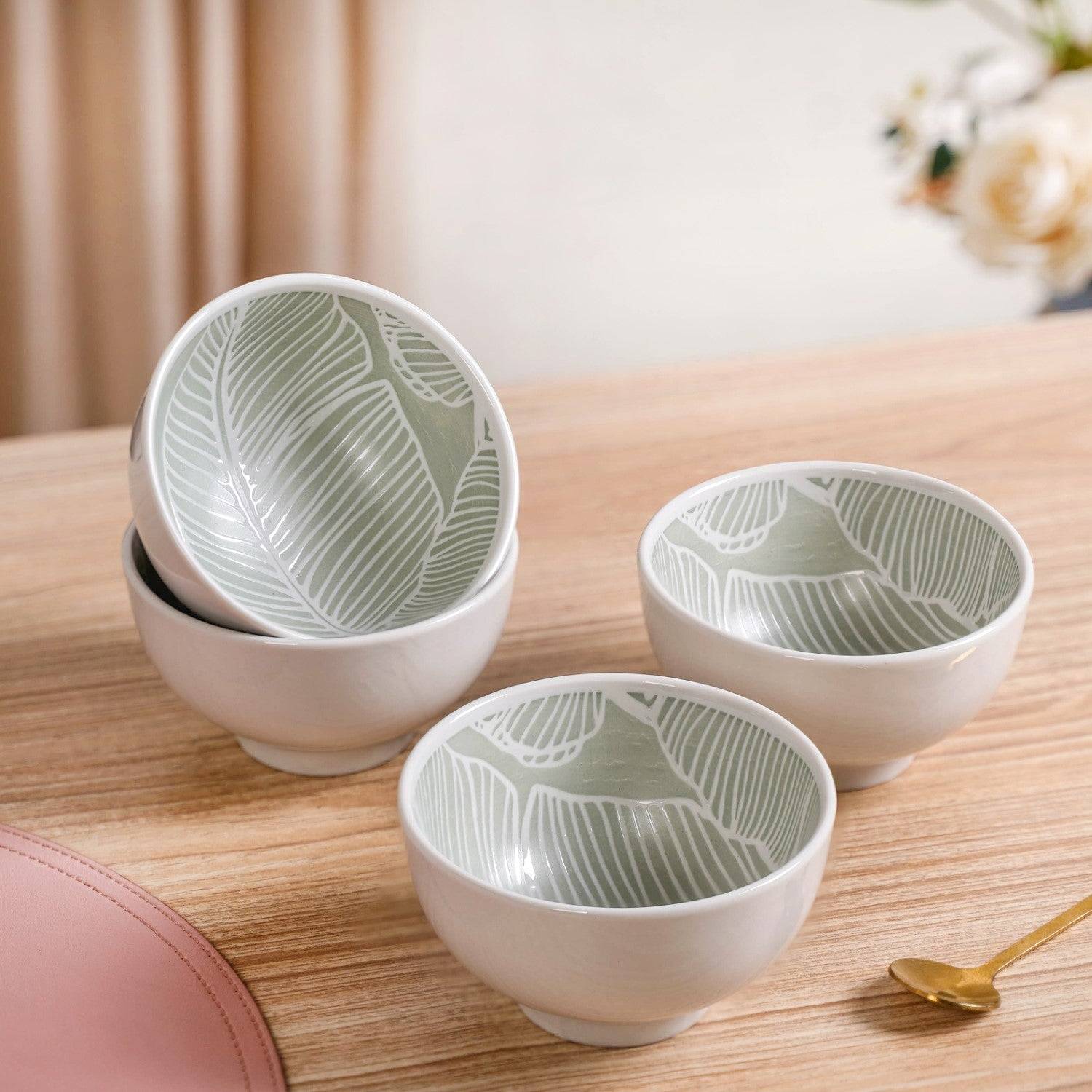 Tropica Banana Leaf Embossed Small Bowl Set Of 4 Mint 325ml buy only at ₹790
