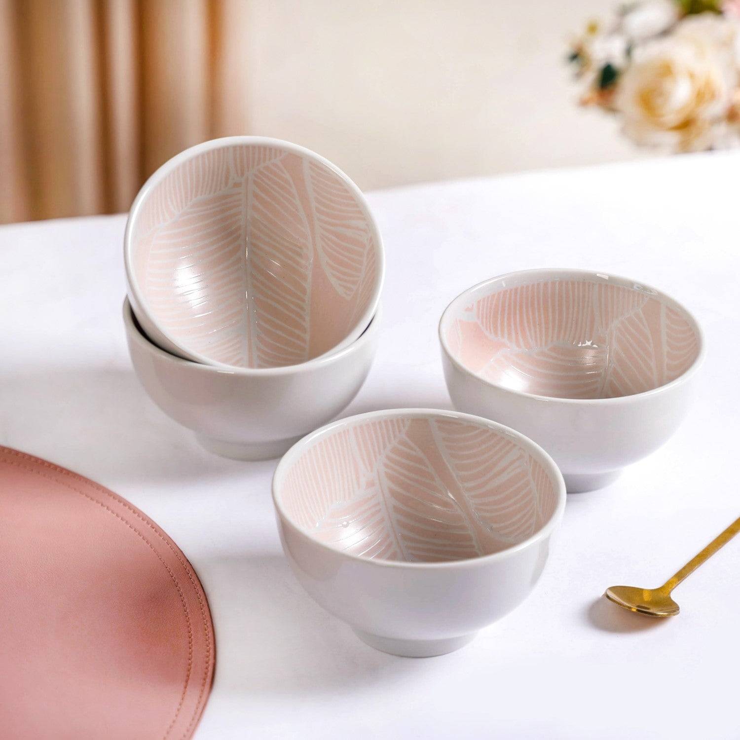 Tropica Pastel Pink Ceramic Snack Bowl Set Of 4 325ml buy only at ₹790